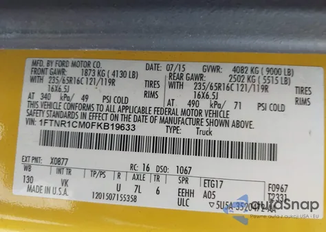 2015 Ford Transit-250 from USA, damaged, VIN 1FTNR1CM0FKB19633